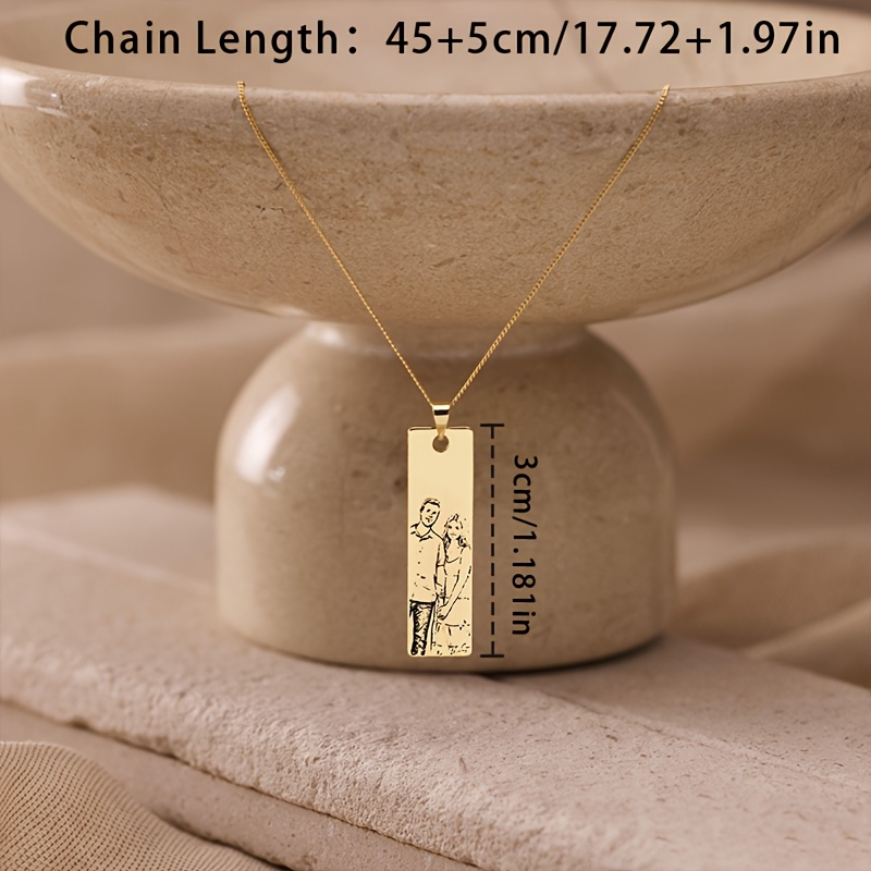 Custom Photo Bar Pendant Necklace — Engraved Picture Charm