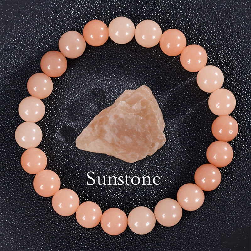 Image of 1pc Of Natural Sunstone Beaded Bracelet, Fashionable And Elegant Sweet Dopamine Bracelet Gift For Women, Mother's Day Valentine's Day Gift