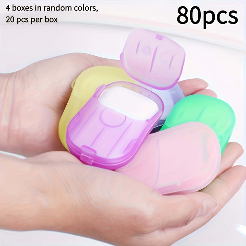 TEMU 80pcs Random Colors Travel Soap Box And Soap Sheet Soap Paper Portable Hand Soap Sheet Small Soap Sheet Mini Soap Paper