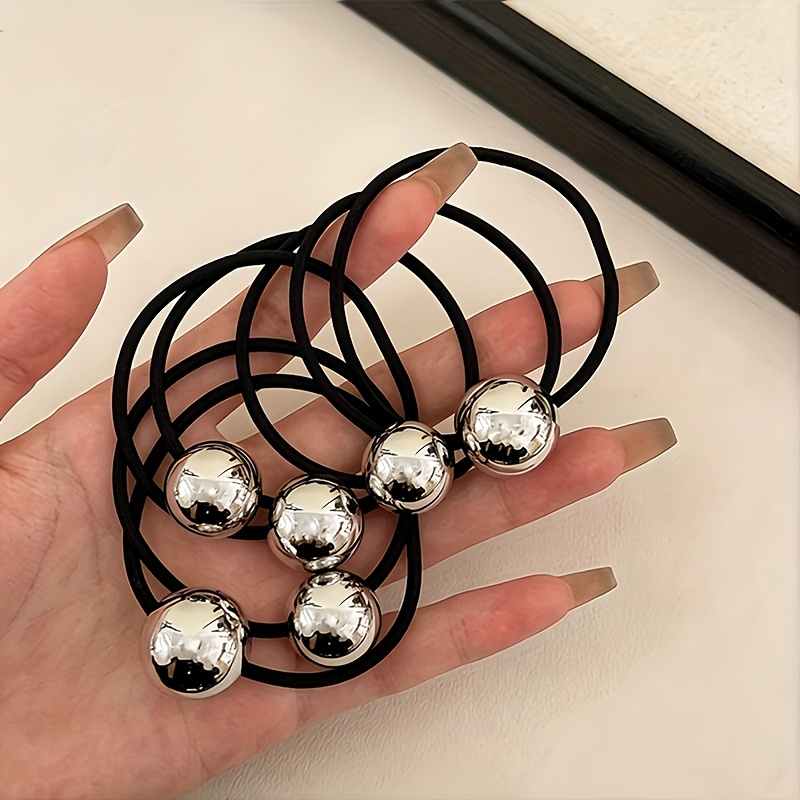 6 Ultra-Bright Silvery Elastic Hair Ties, Decorative Ponytail Holders