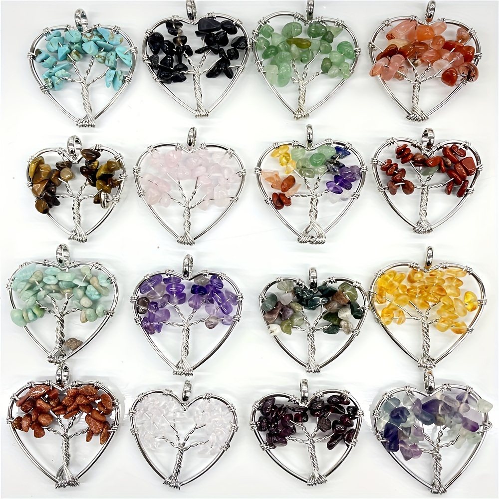 

10-pack Natural Agate Life Tree Pendants, Bohemian Style, Multi Colors, Wire Wrapped Heart-shaped Charms For Jewelry Making ( No Chain )