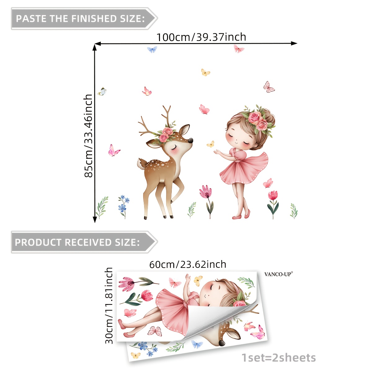 A Pair Of Pink Ballet Deer And Wall Decals Designed For Home Decor, Perfect For Bedrooms, Living Rooms, Sofas, And As A Backdrop