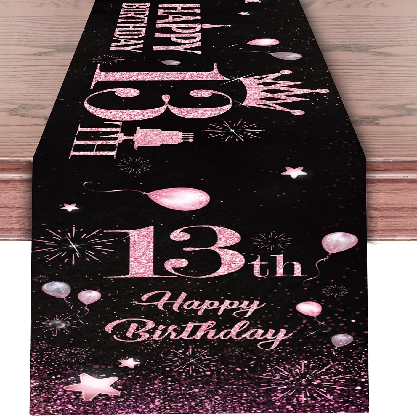 

1pc Black 13th Birthday Table Runner For Girls - Woven Rectangular Non-slip Dining Table Cover Cloth, Party Decorations, 13x48/72/108 Inch Options