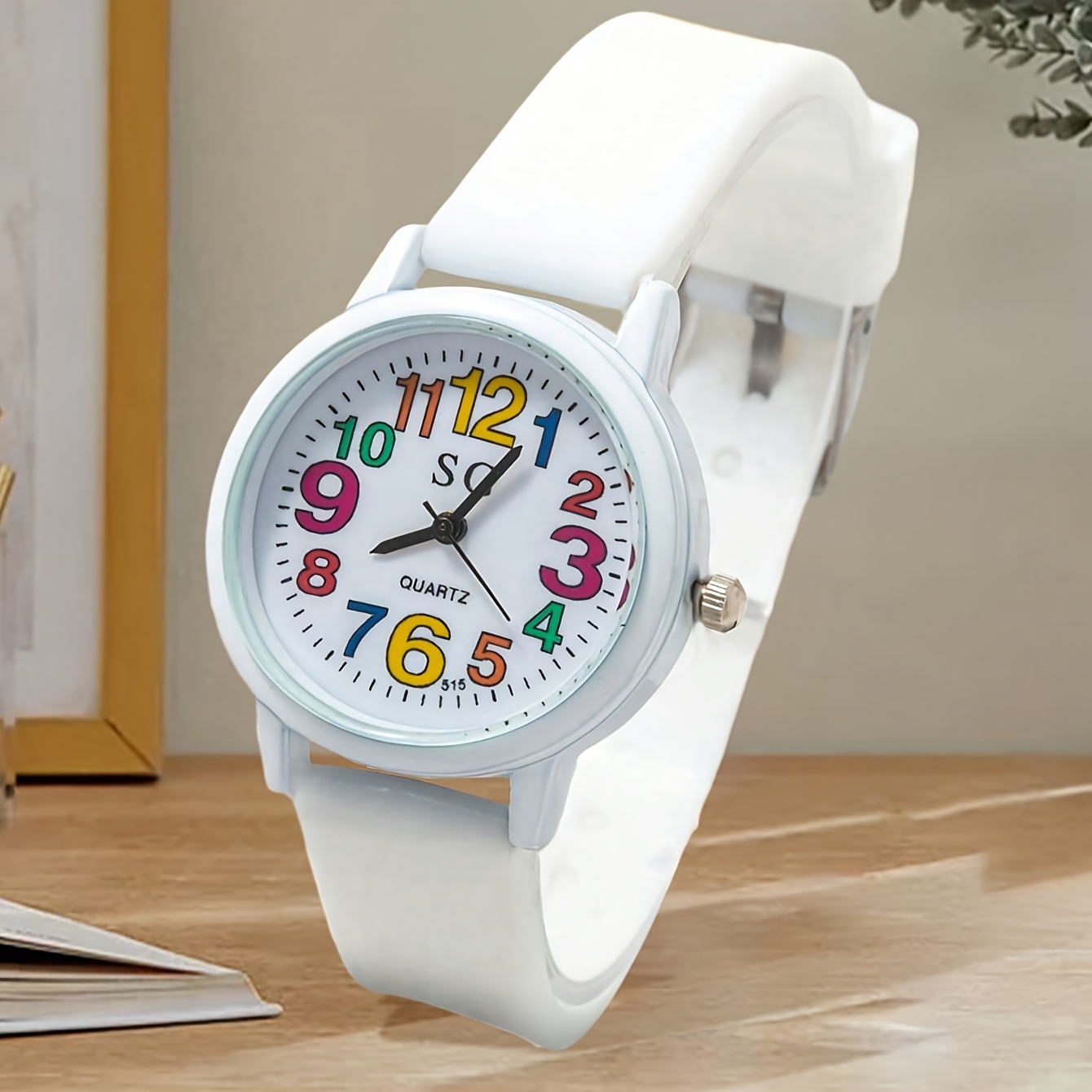 Montre-bracelet numérique à quartz colorée et simple, blanche, unisexe,  bracelet en TPU, boîtier en résine synthétique, affichage à aiguilles,