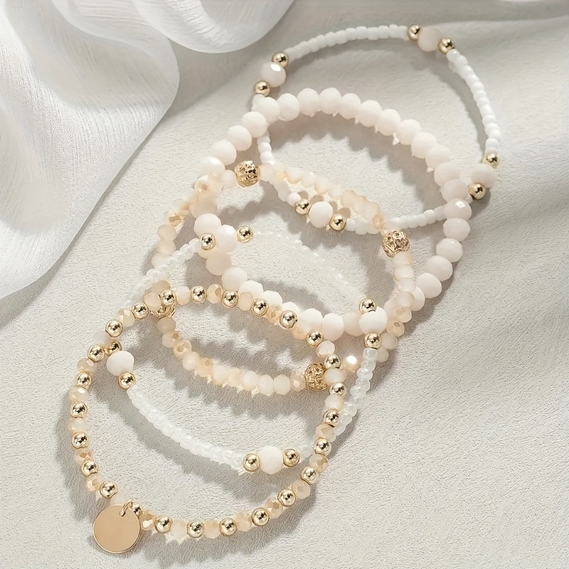 Bohemian Style Beaded Bracelet Set for Women, 10pcs Stackable