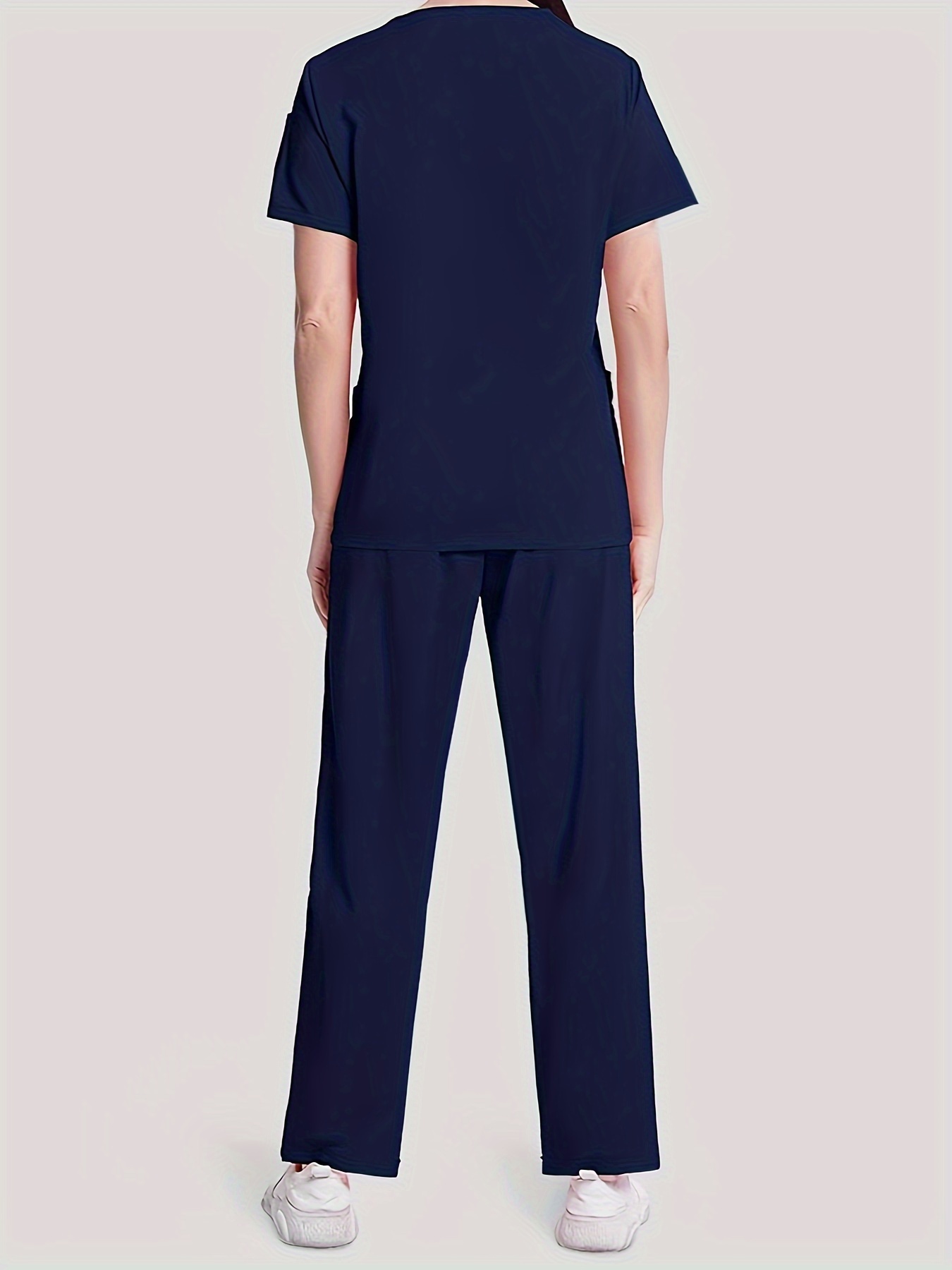  [Sıcak Satış] Şık Scrub İki Parçalı Set: Yumuşak V-Yaka Kısa Kollu Üst & İpli Pantolon - Rahat, Bol Kesim, Şık İş Giysisi Kadınlar İçin