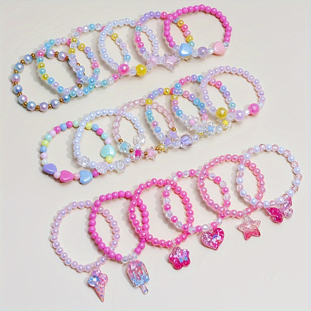 

18pcs Girls' Charm Bracelet Set With Cute Butterfly, Flower & Heart Pendants - Beaded Wristbands For Parties & Birthdays