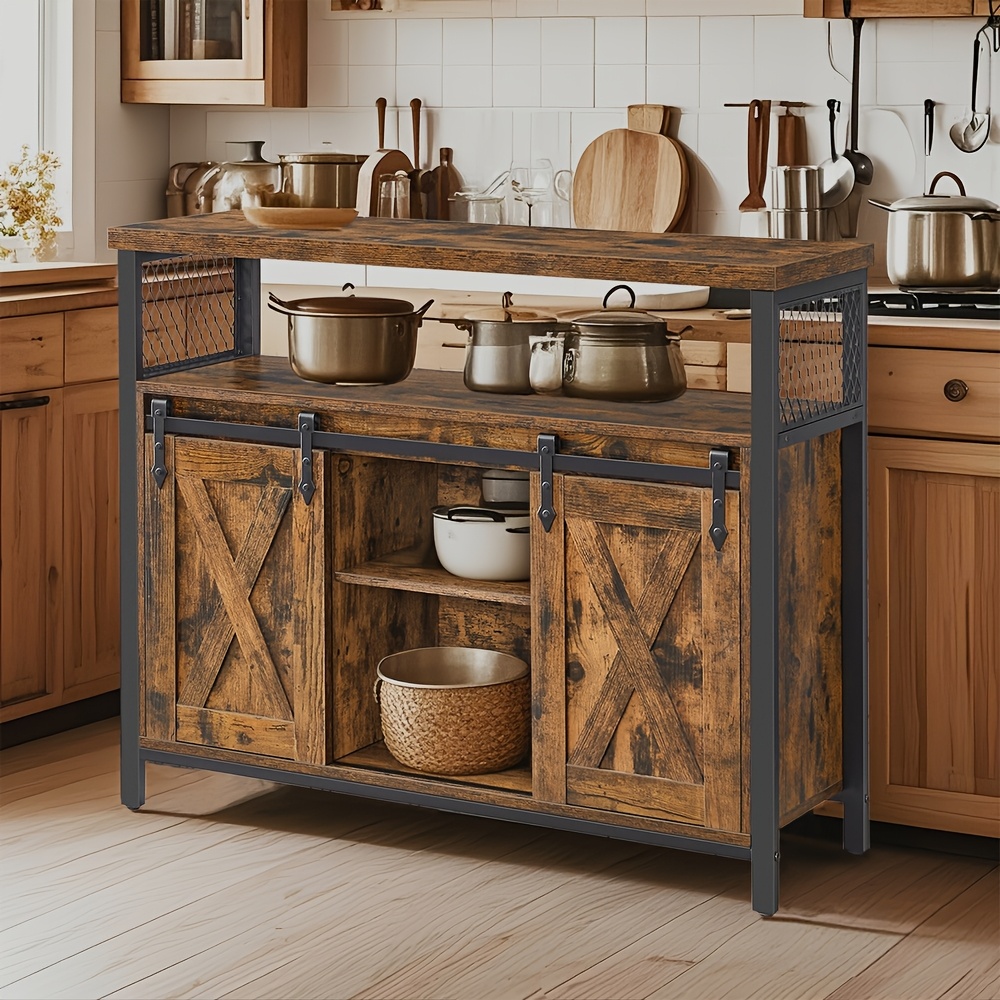 E-shop Küchenschrank Sideboard mit 2 Schiebetüren, verstellbaren Regalböden, 33 x 100 x 80 cm, Aufbewahrungsschrank für Wohnzimmer, Vintage
