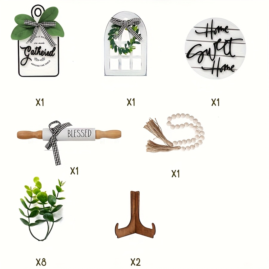 Image of 15pcs Farmhouse Tiered Tray Decor Set With Faux Plants And Cutting Board Signs, Suitable For Country Style Home Kitchen Decor Tiered Tray Decor Set (tiered Tray Not Included) (non-food Contact)