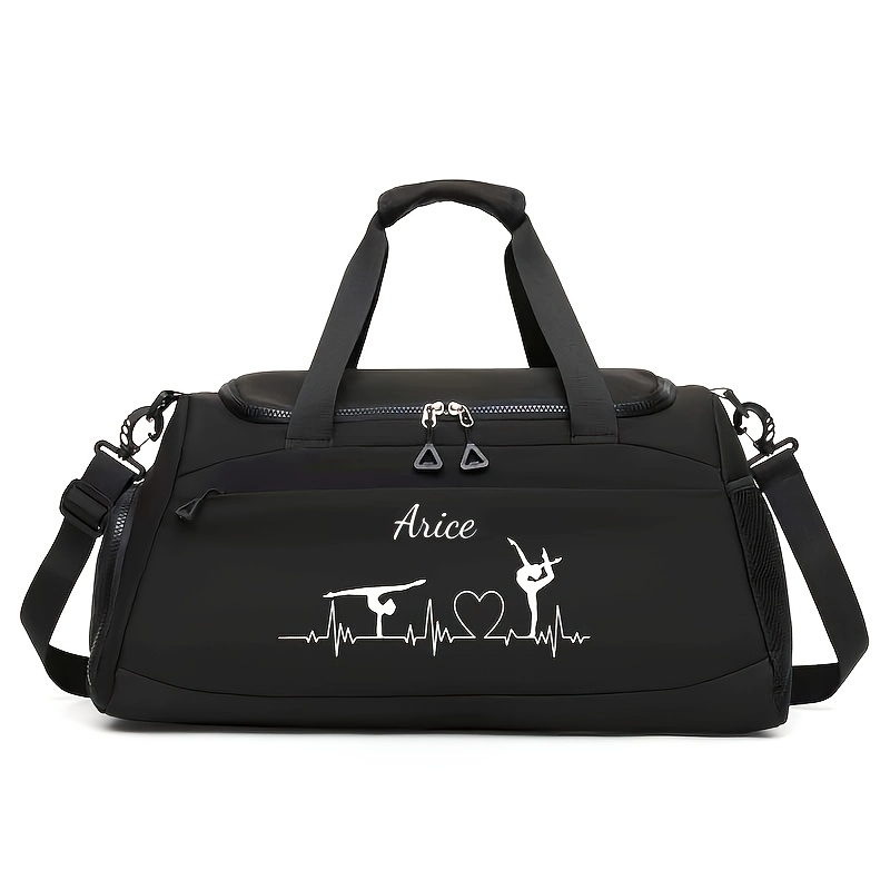 TEMU Women's Gymnastics-themed Gym Bag - Large Capacity Crossbody Travel Bag With Secure Zippers & Multi-compartment Organization, Nylon Fitness
