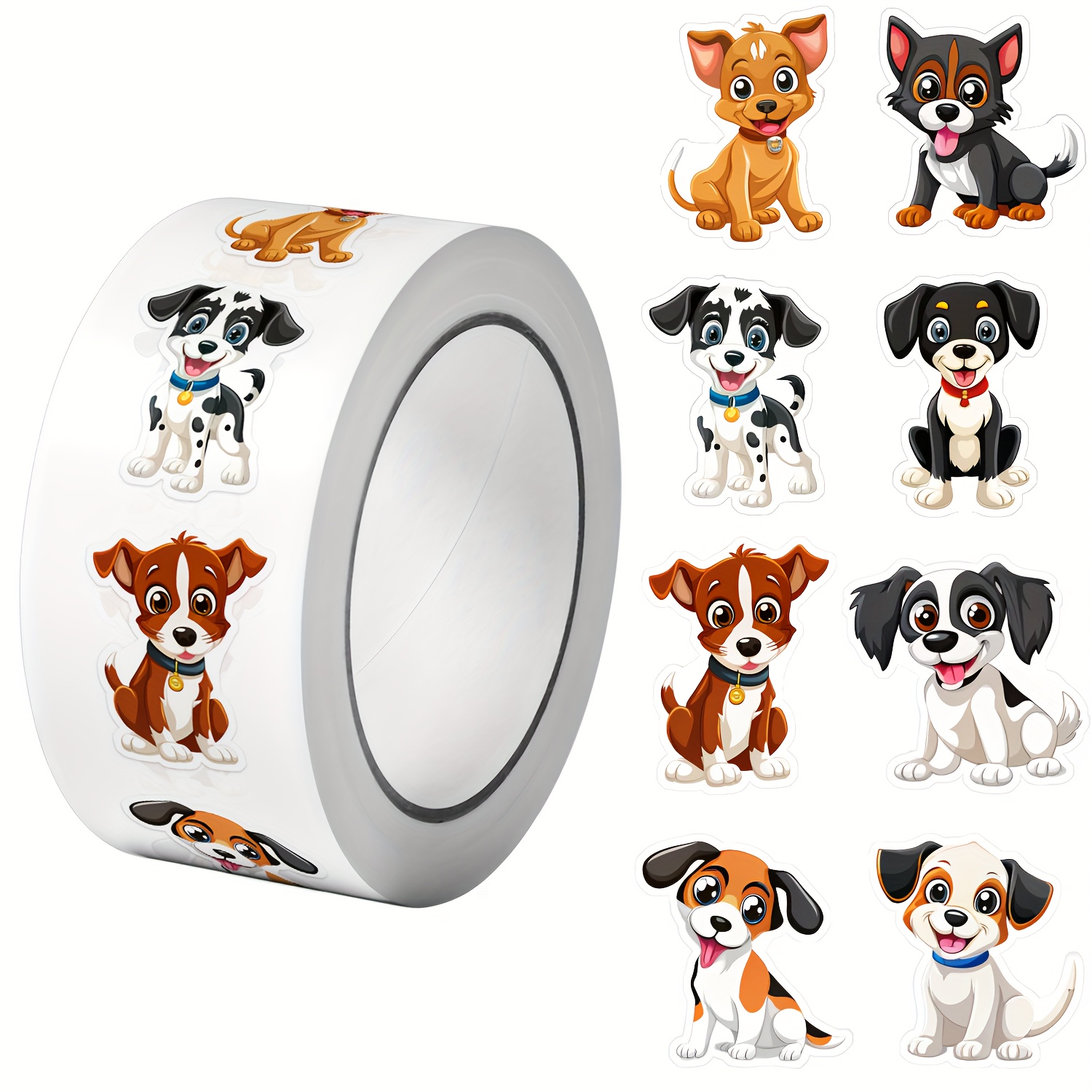 Image of 500pcs/roll Dogs Stickers 2.5cm/1.0'' 8 Designs Decals Gifts Suitable For Gift Packaging Home Decoration Sealing Labels And Polite Greetings