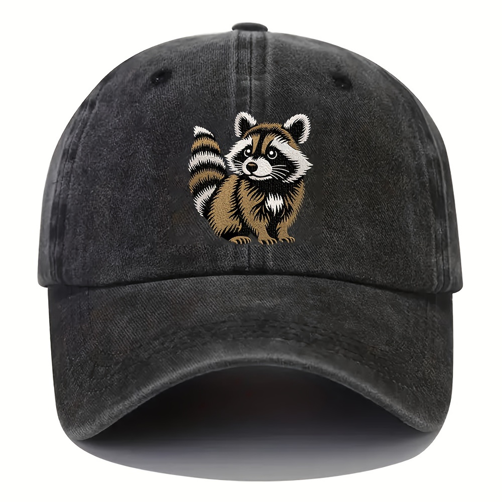 

1pc Unisex Raccoon Embroidered Retro Baseball Cap, Fashionable Outdoor Sports Peaked Hat, Adjustable Sun Protection Cap