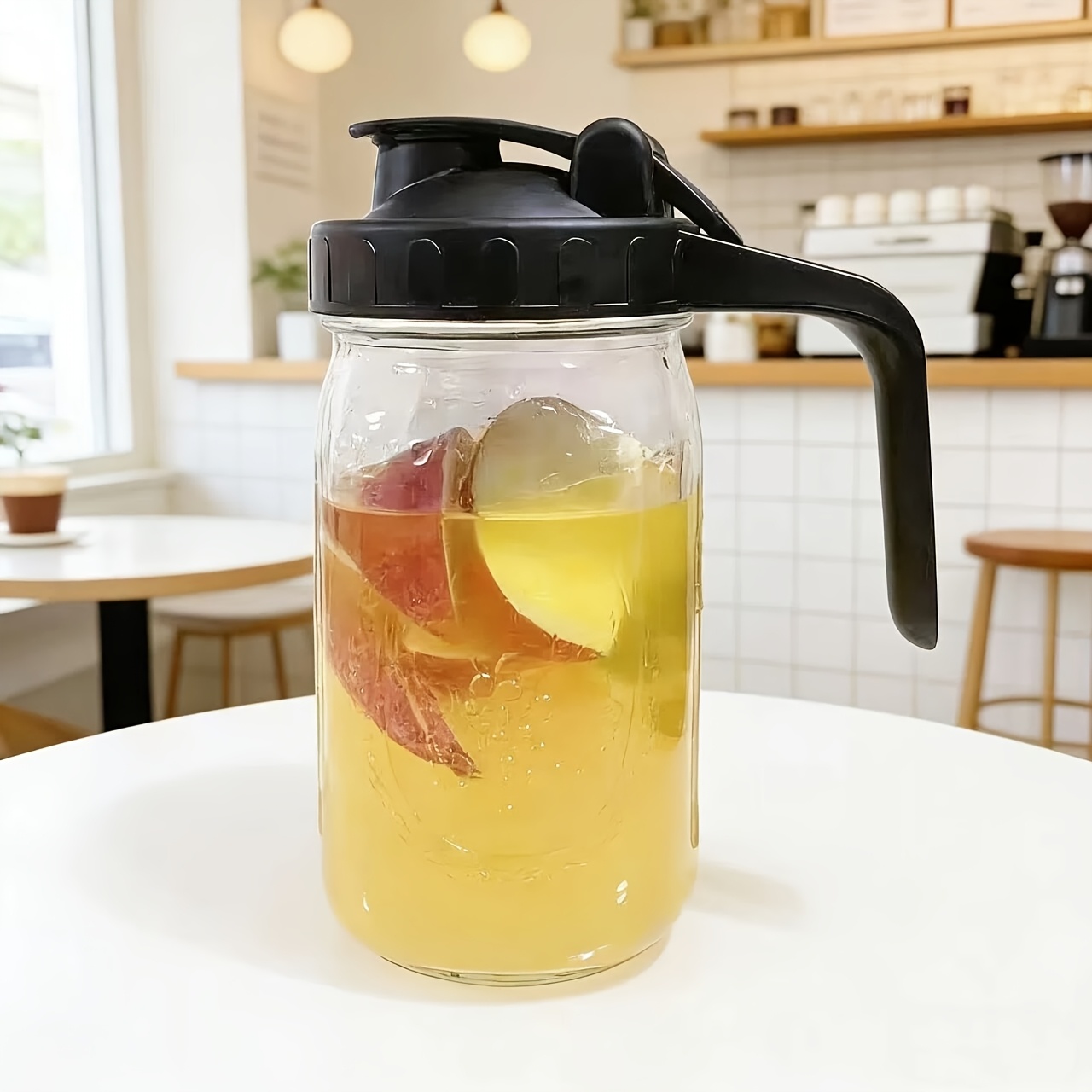 TEMU 1 X 32oz Glass Mason Jar With Lid And Spout - Leak-proof Wide Mouth Reusable Water Bottle, Suitable For Iced Tea, Juice, Breast Milk, Cold