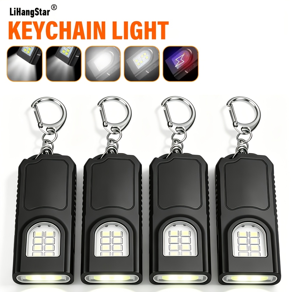 TEMU 4 Torce portatili USB ricaricabili a | Mini luce portachiavi, lampada frontale con clip per penna, 5 modalit� di illuminazione, di emergenza