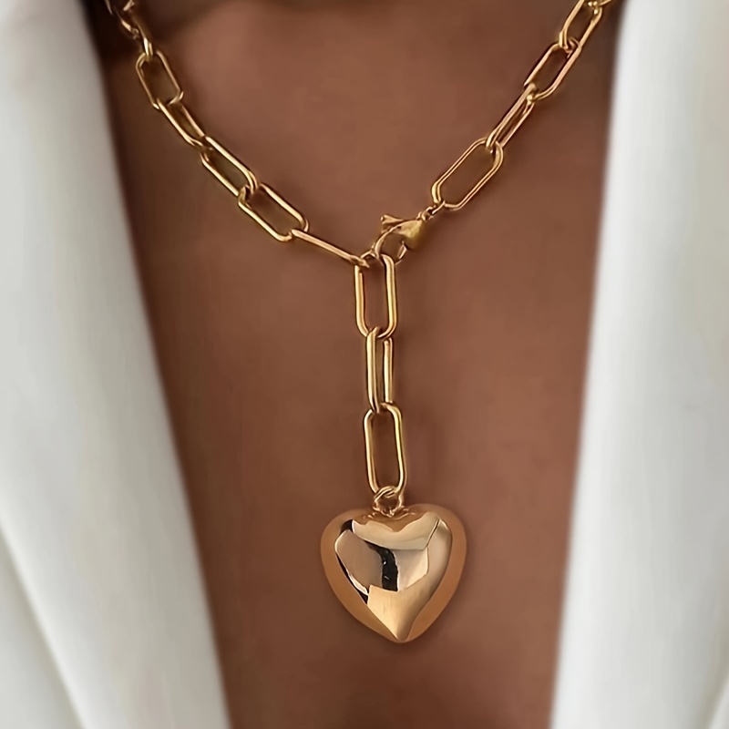 

Elegant And Sexy Heart-shaped Pendant Golden Stainless Steel Rectangular Chain Women's Y-shape Chain Necklace