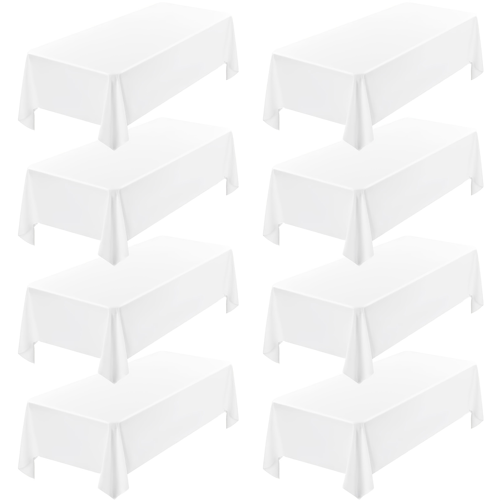 Image of Showgeous 8pcs White Rectangular Tablecloth, 60x126 Inch Polyester Table Cover For 8ft Folding Tables, Wrinkle Resistant Washable Fabric Cloth For Wedding, Banquet, Restaurant & Outdoor Parties