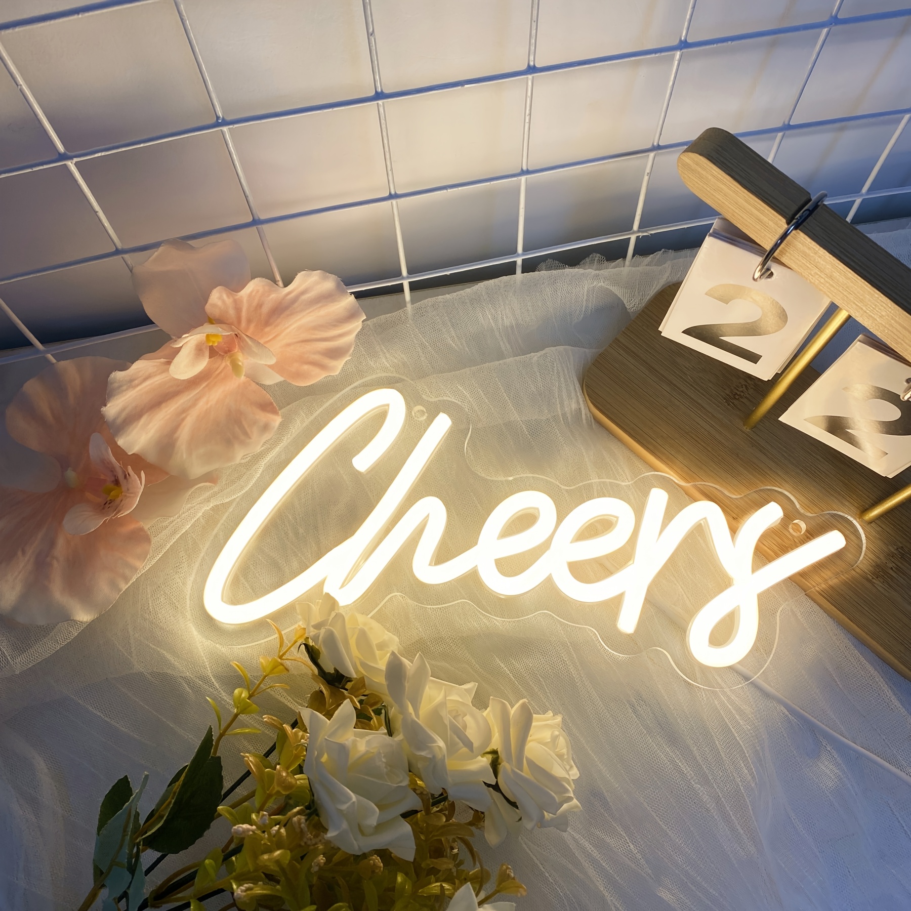 Gozye Cheers Neon Sign, Dimmable Word Light Up Signs, Cheers Neon Sign For Home Bar, Bedroom Game Room Beer Pub Desk Wall Art Decorations Party Light, Warm White