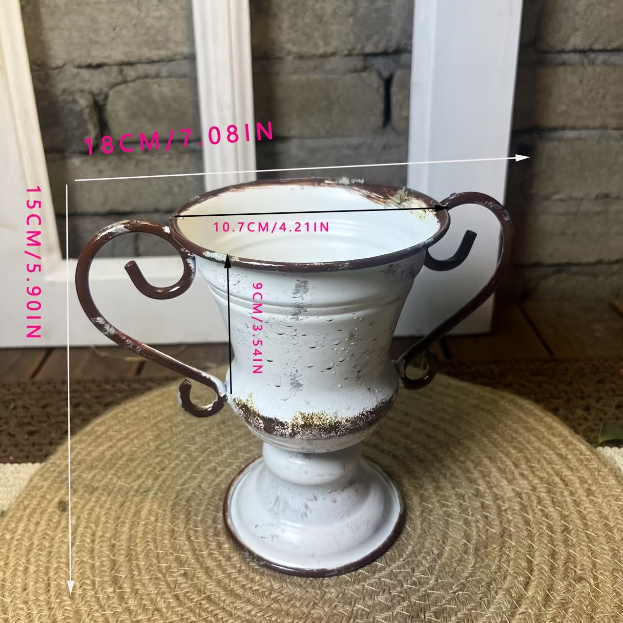 Image of Nordic Windowsill Outdoor Wrought Iron Distressed White Balcony Creative Planting Flower Pot Flower Vessel Flower Stand