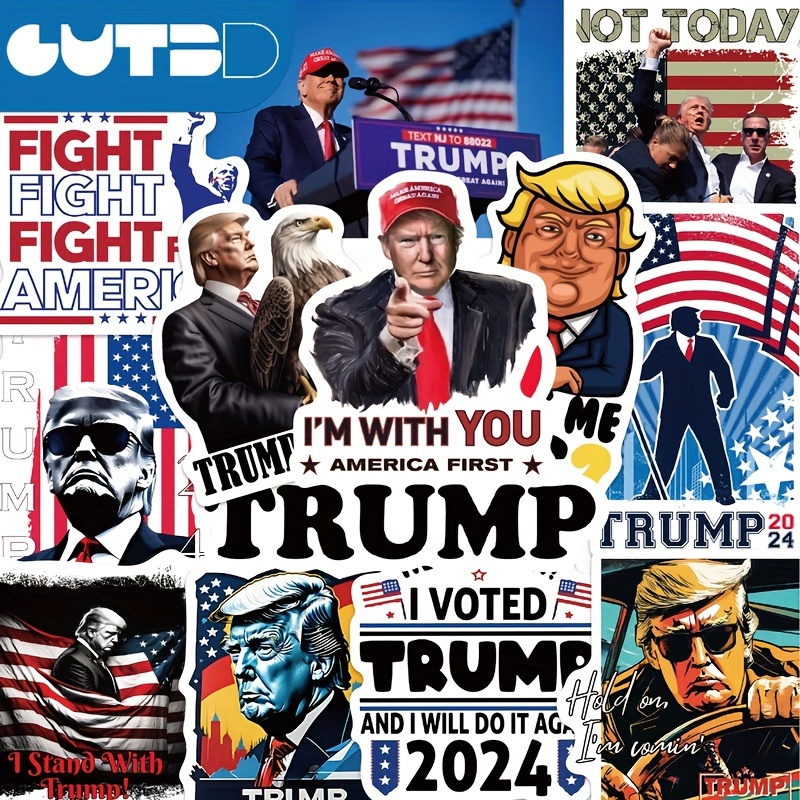 50pcs Trump-Themed Stickers - Durable PVC, Perfect for Laptops, Phone Cases, Tablets, Skateboards & More - GUTBD Brand