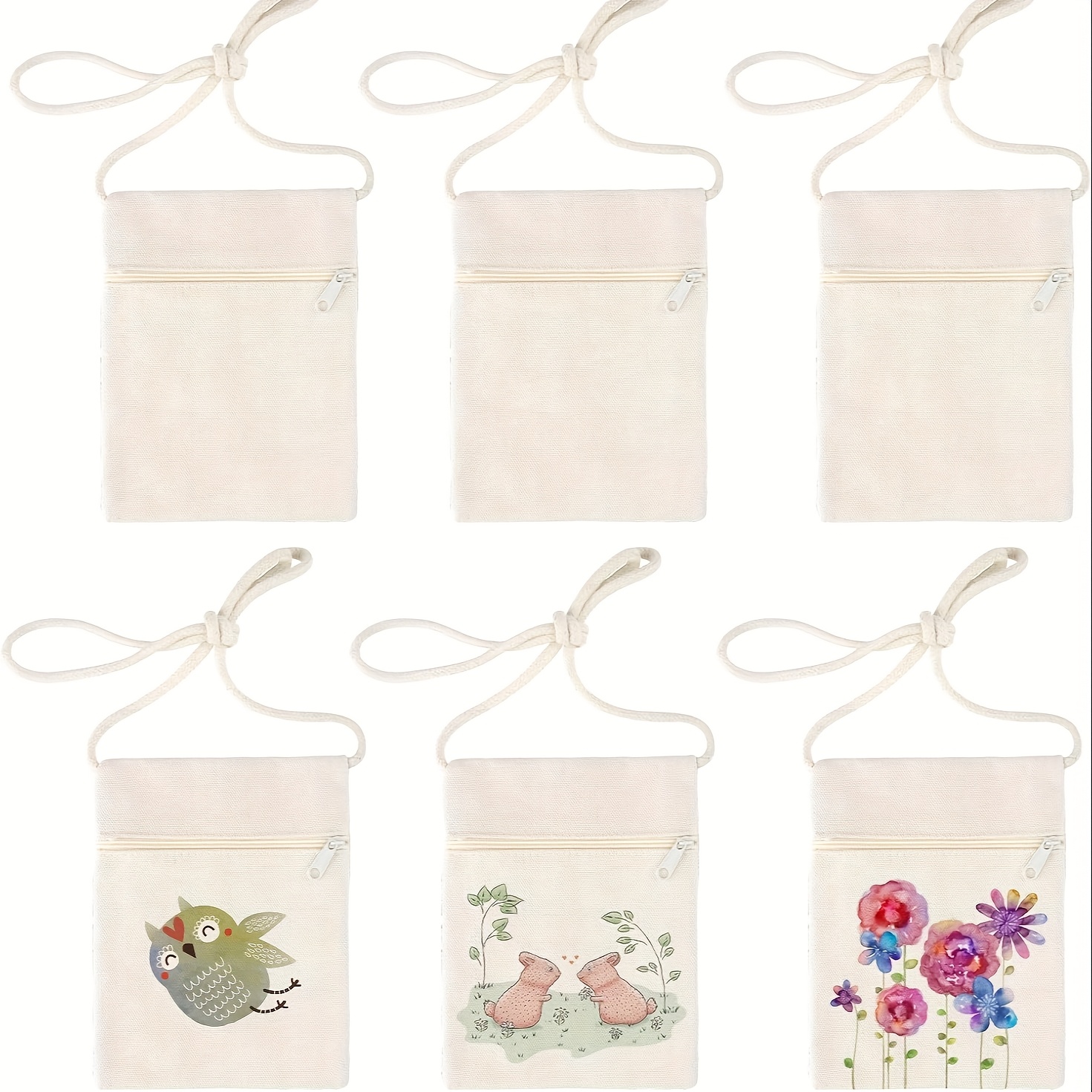 6pcs Crossbody Bags, Solid Color Rectangular Shape For Diy Painting & Graffiti