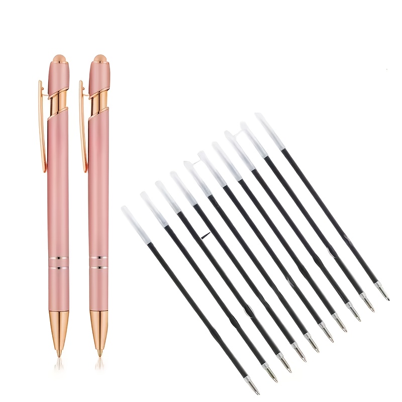 E-shop 12-teiliges 2-in-1 Stylus-Set (inkl. 2 Stifte + 10 Ersatzspitzen) – Roségold mit Touch-empfindlicher Spitze, schwarzer mittelgroßer