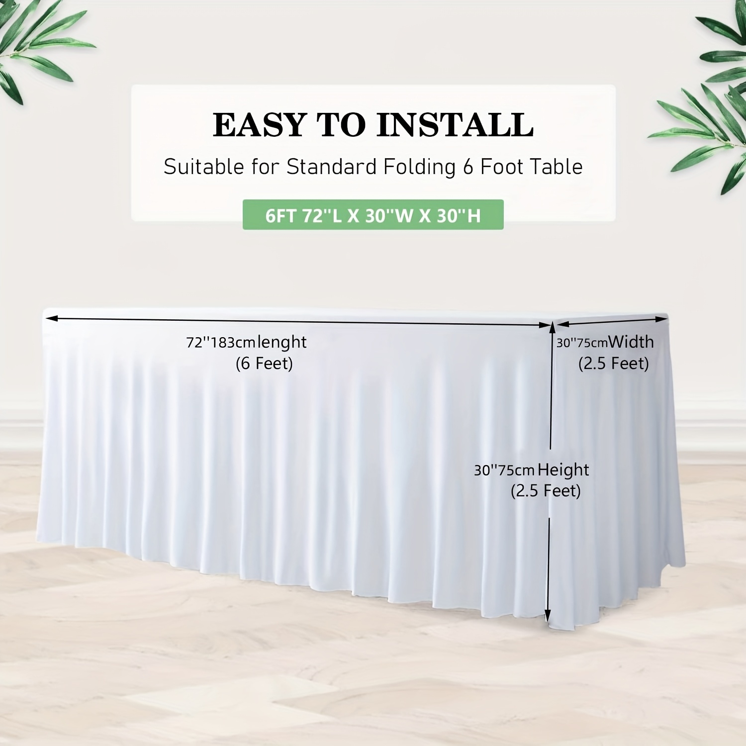 1pc White Table Clothes For 4 Foot/6 Foot/8 Foot Rectangle Tables, One-piece Stretch Spandex Table Covers With Skirt For Event Banquet Wedding Birthday Party