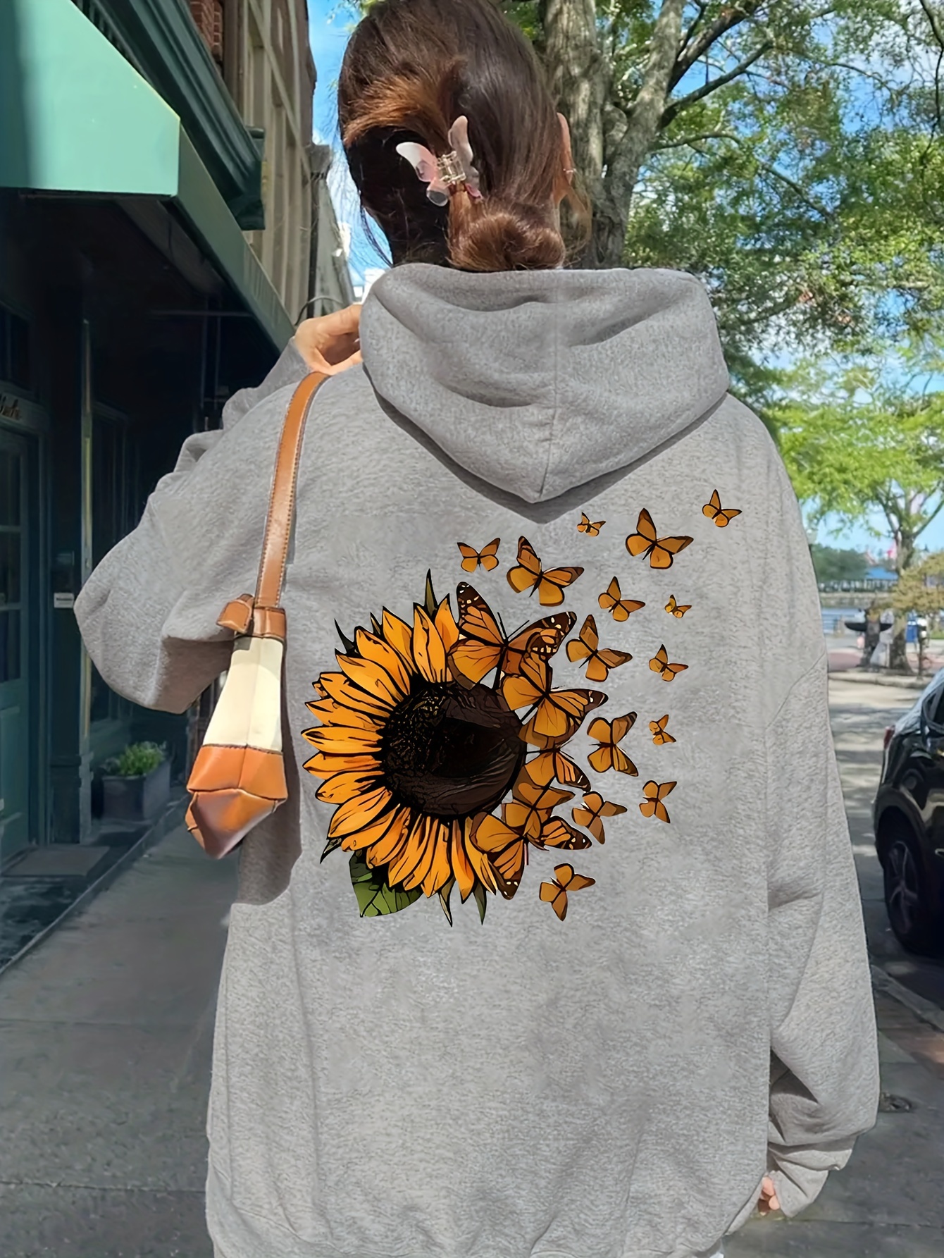 sunflower print kangaroo pocket hoodie casual long sleeve Temu