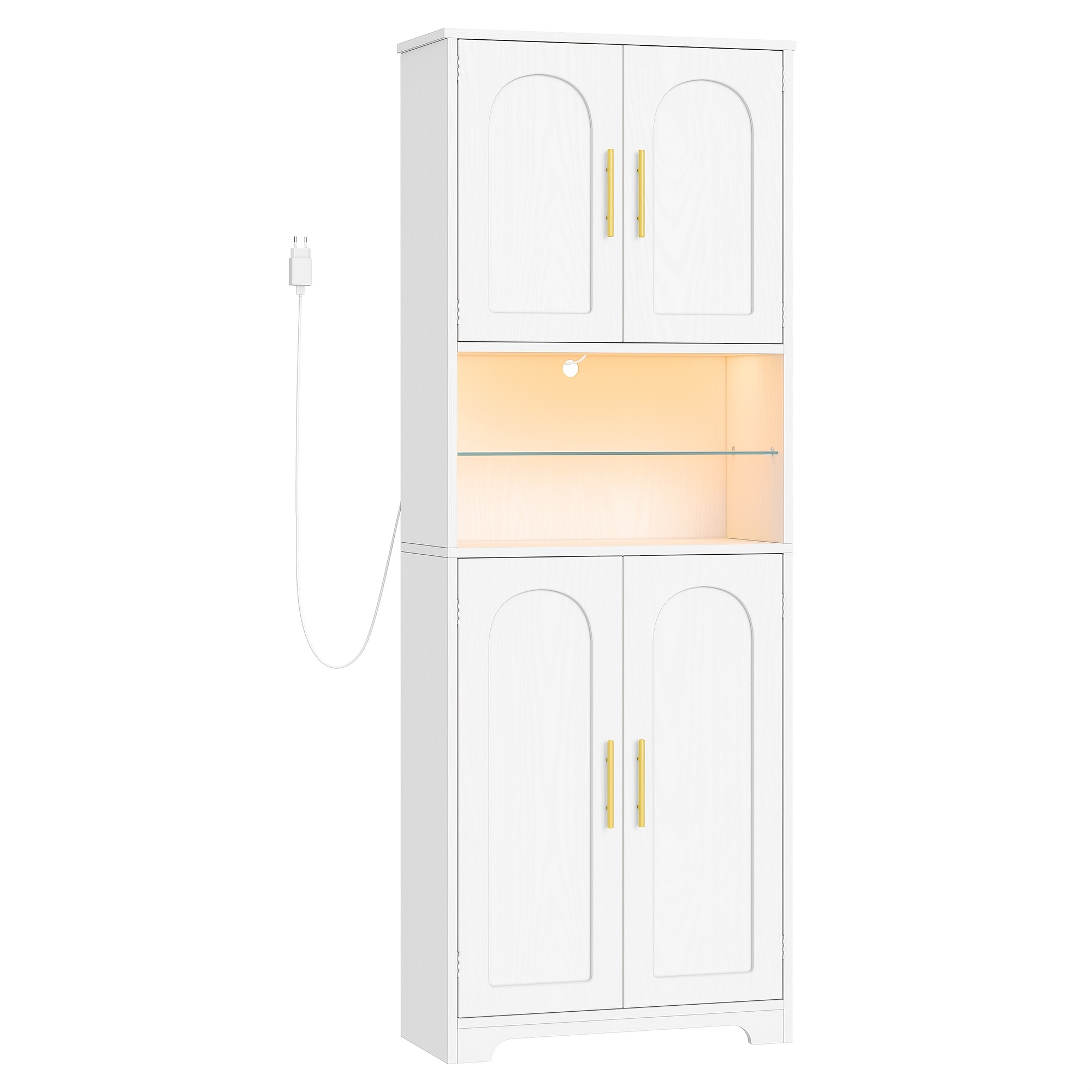 TEMU Tall Bathroom Cabinet With Color-changing Led Lights And | Adjustable Shelves, White Wood Grain, 30 X 60 X 170 Cm, Suitable For Living Room And