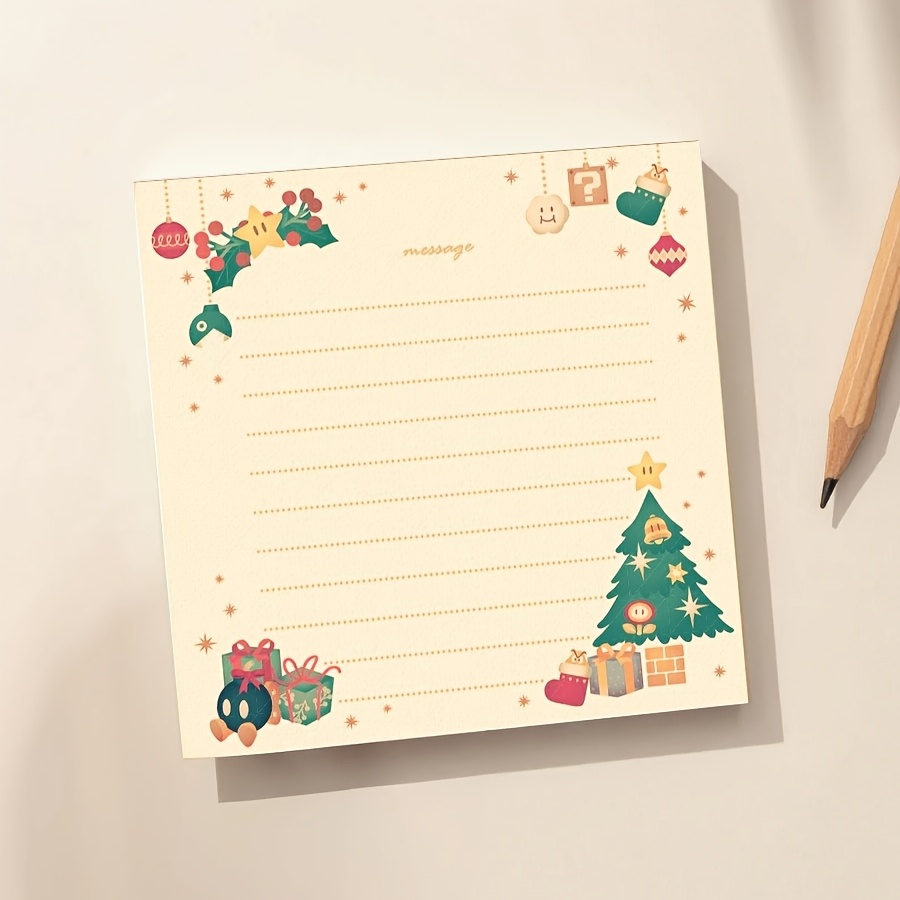 TEMU Christmas Tree Holiday Design Memo Pad, Cute Winter Theme Notepad With Gift & Ornament Pattern For Study, Office, To Do List, Reminders & Daily