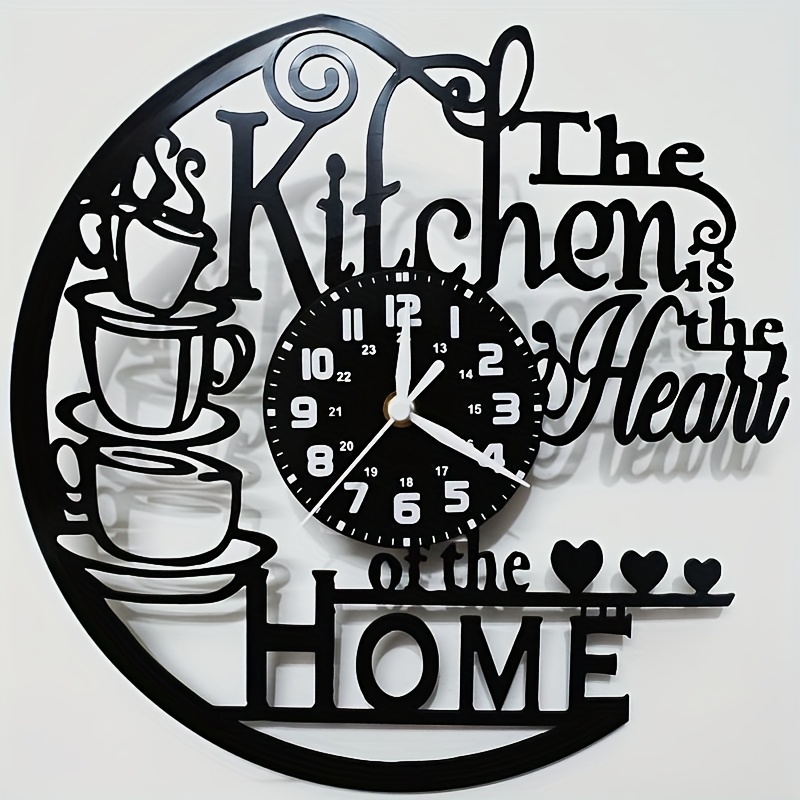TEMU 1pc Record Wall Clock-silent Retro Kitchen Decor, With "kitchen Is Of Home" Design, And Studio Decorations, Perfect Gift For Christmas Or
