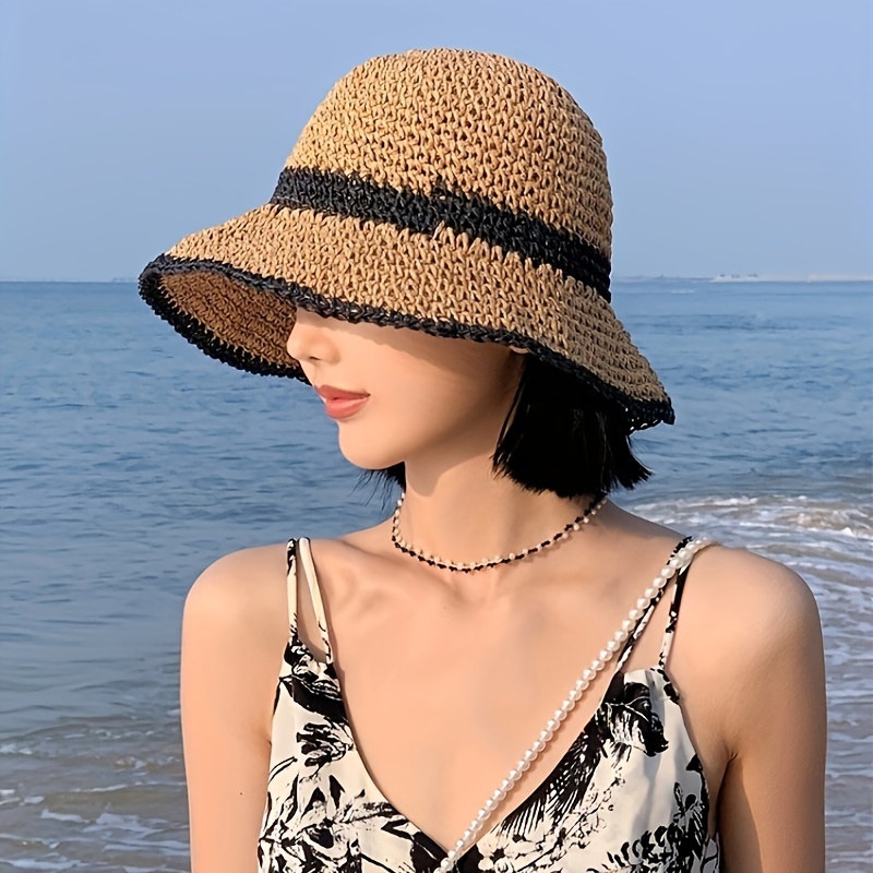 

Straw Bucket Hat Hollow Out Sun Protection Fisherman Cap Stylish Versatile Beach Hats For Women