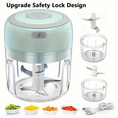 electric garlic chopper stainless steel blade 250ml capacity portable usb rechargeable chopper suitable for the kitchen and picnics kitchen gadget for chopping onion chili celery