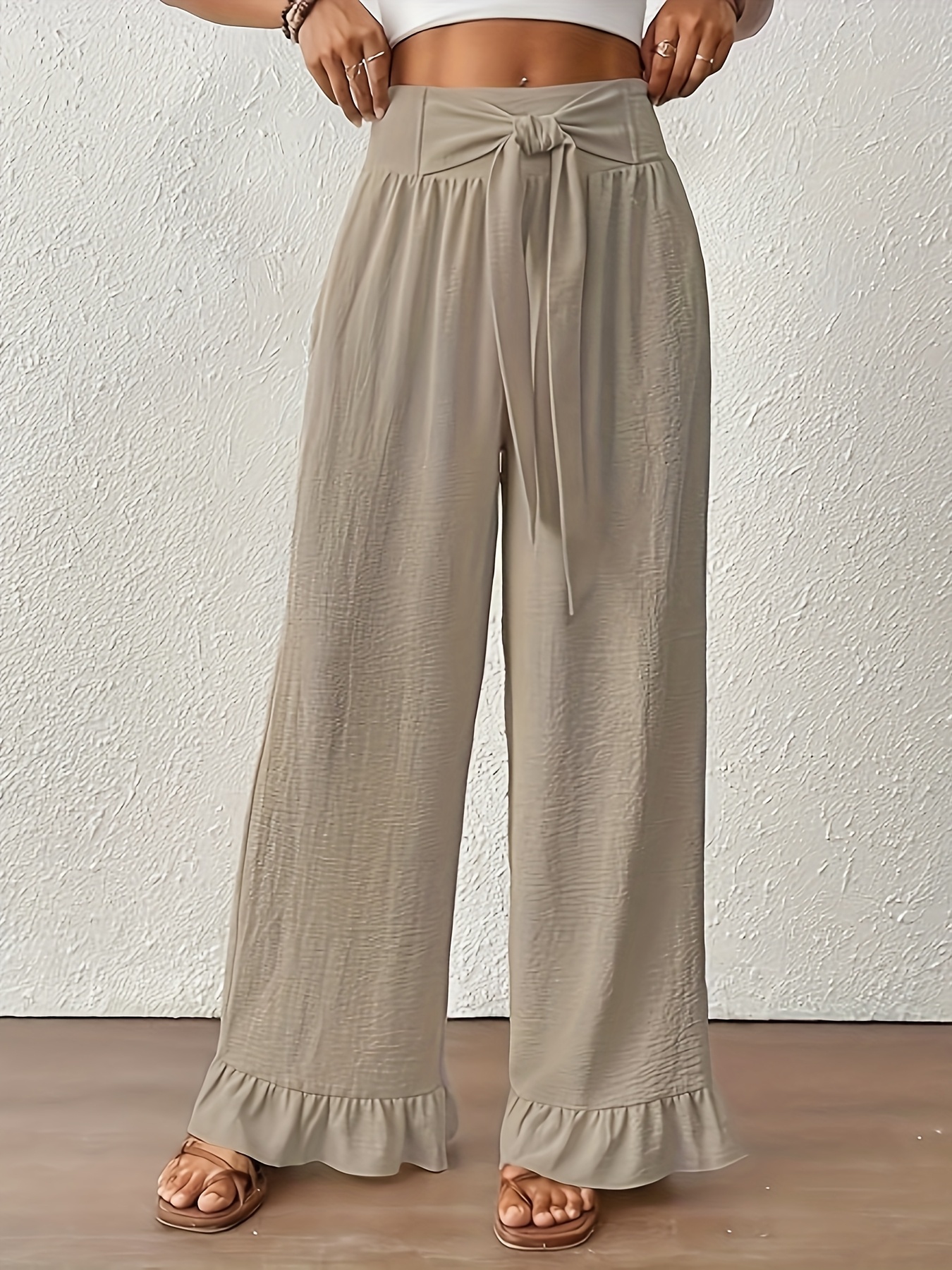 Pantalon Large Femme Été - Taille Haute Élastique Avec Cordon | Léger, Respirant | Plage, Voyage, Décontracté - 5