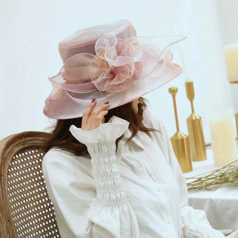women organza flower church hats elegant church hats outdoor  display picture 1
