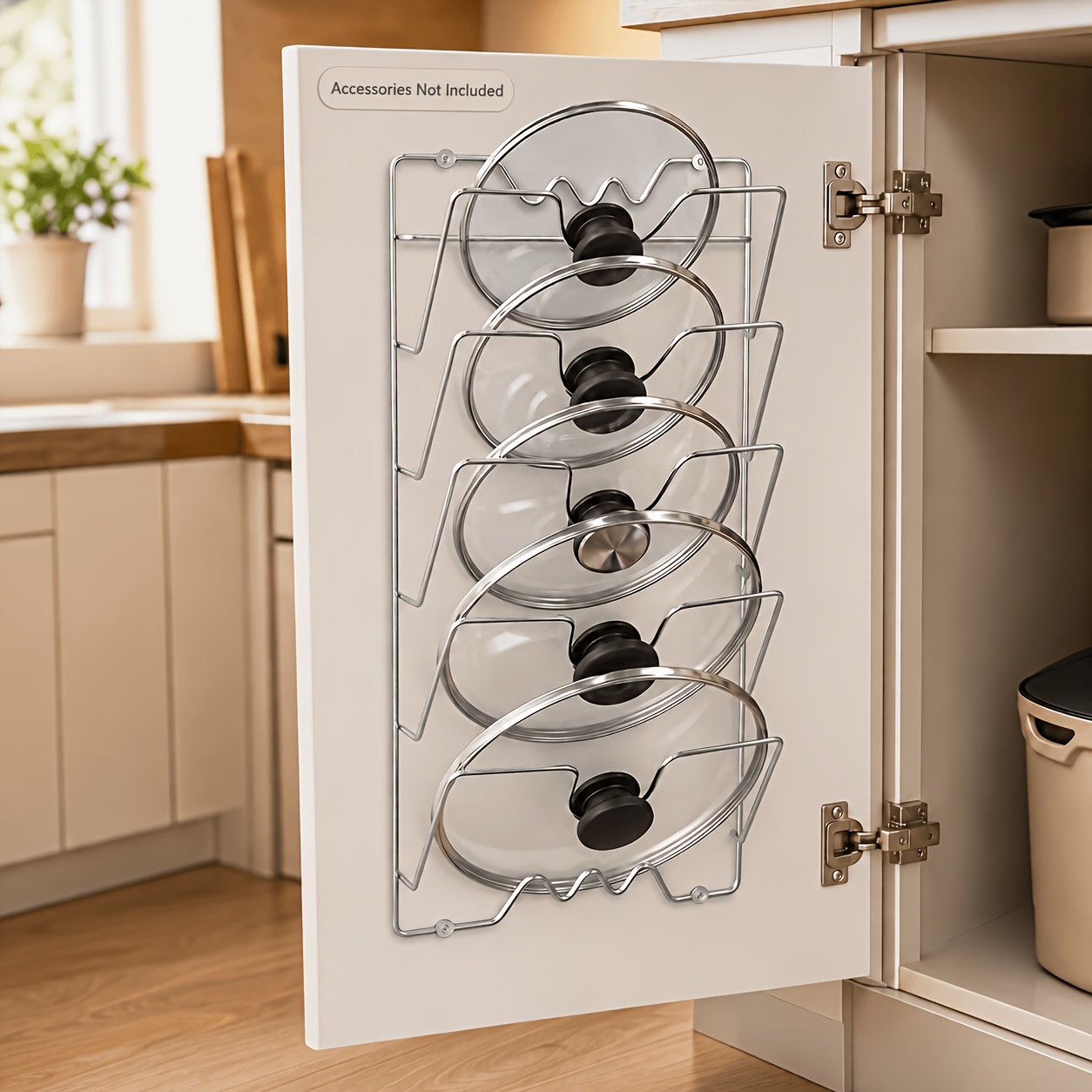 TEMU 1pc Large Size Wall-mounted Pot Lid Storage Rack, Thickened Polished Material, Multifunctional Kitchen Organizer, Space-saving Storage Rack For