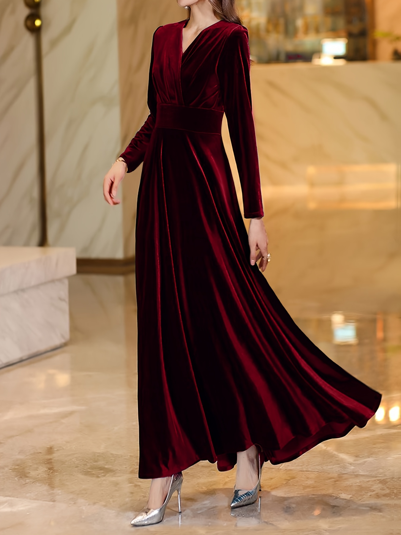 long sleeve v neck a line dress Zapaka Women Navy Long Sleeves A-Line Lace Long Mother of the Bride Dress V-Neck  Long Sleeves Wedding Guest Dress – ZAPAKA