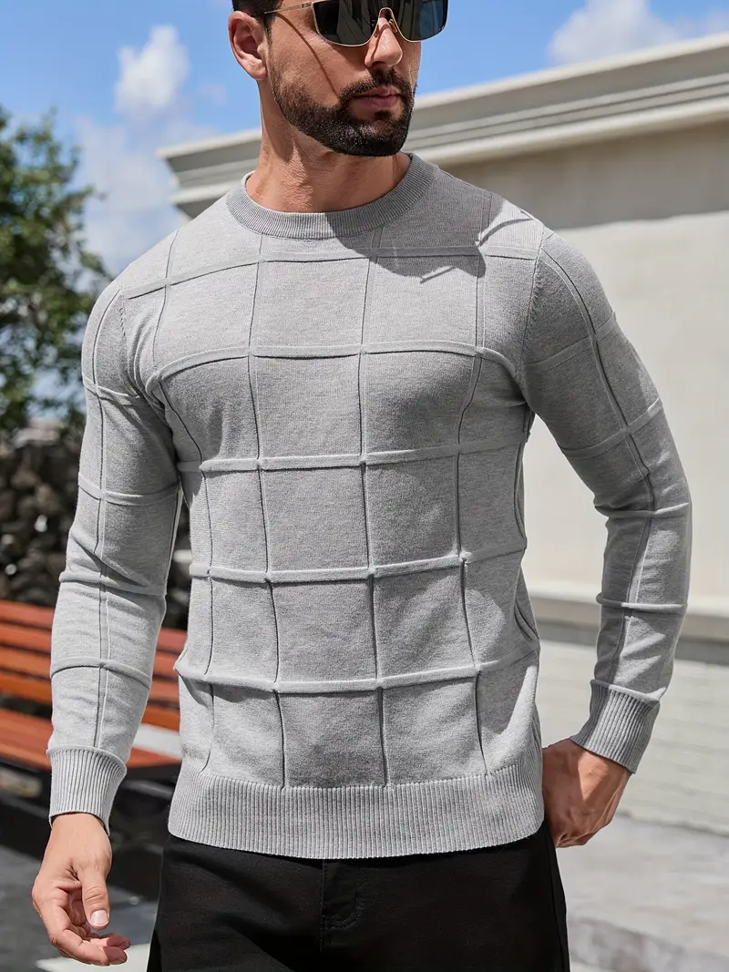 mens heavyweight 100 polyester sweater solid grey round neck long sleeve pullover with h shape silhouette ribbed neckline machine washable casual formal wear durable everyday layering essential Product details 38