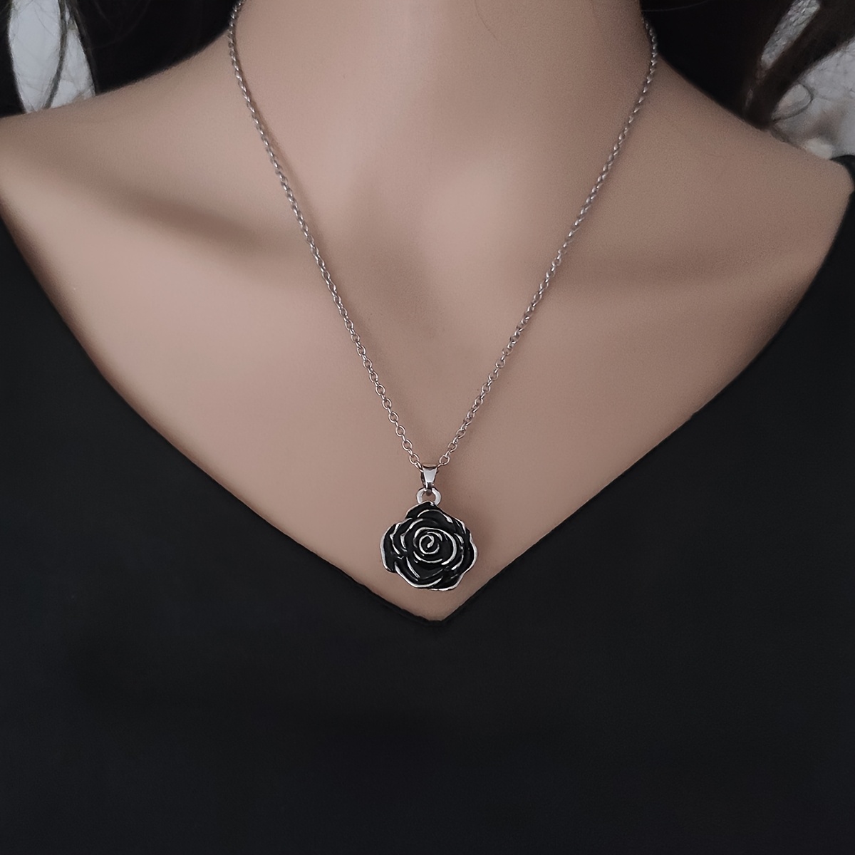 Vintage Rose-Shaped Urn Necklace with Drip Enamel