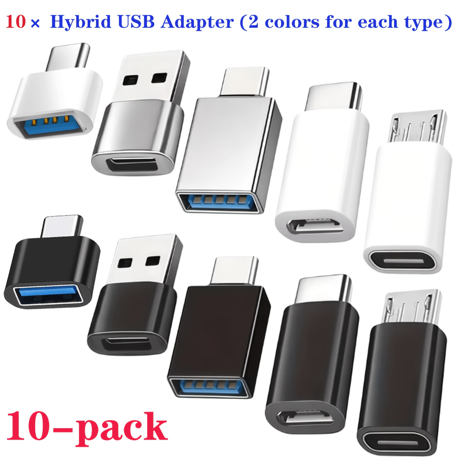 TEMU (10-pack) Multi Usb Conversion Adapters Dual Colors, 5 Kinds Of Interfaces Usb-a To Usb-c/micro Usb, Type-c To Usb3.0/micro Usb Adapter For