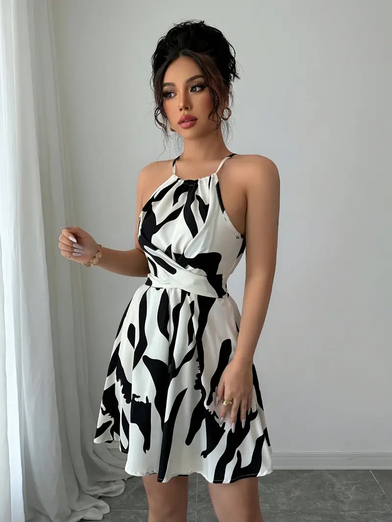 womens elegant black white zebra print halter neck - Temu womens elegant black white zebra print halter neck - Temu