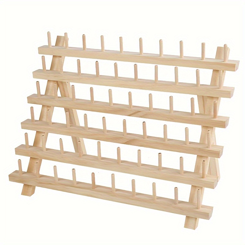 

1pc 60-spool Wooden Thread Rack, Sewing & Embroidery Organizer With Hanging Hooks, Craft Thread Holder For Storage And Display