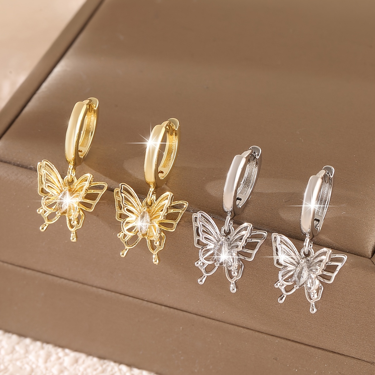Women's Copper Synthetic Zirconia Butterfly Drop Earrings