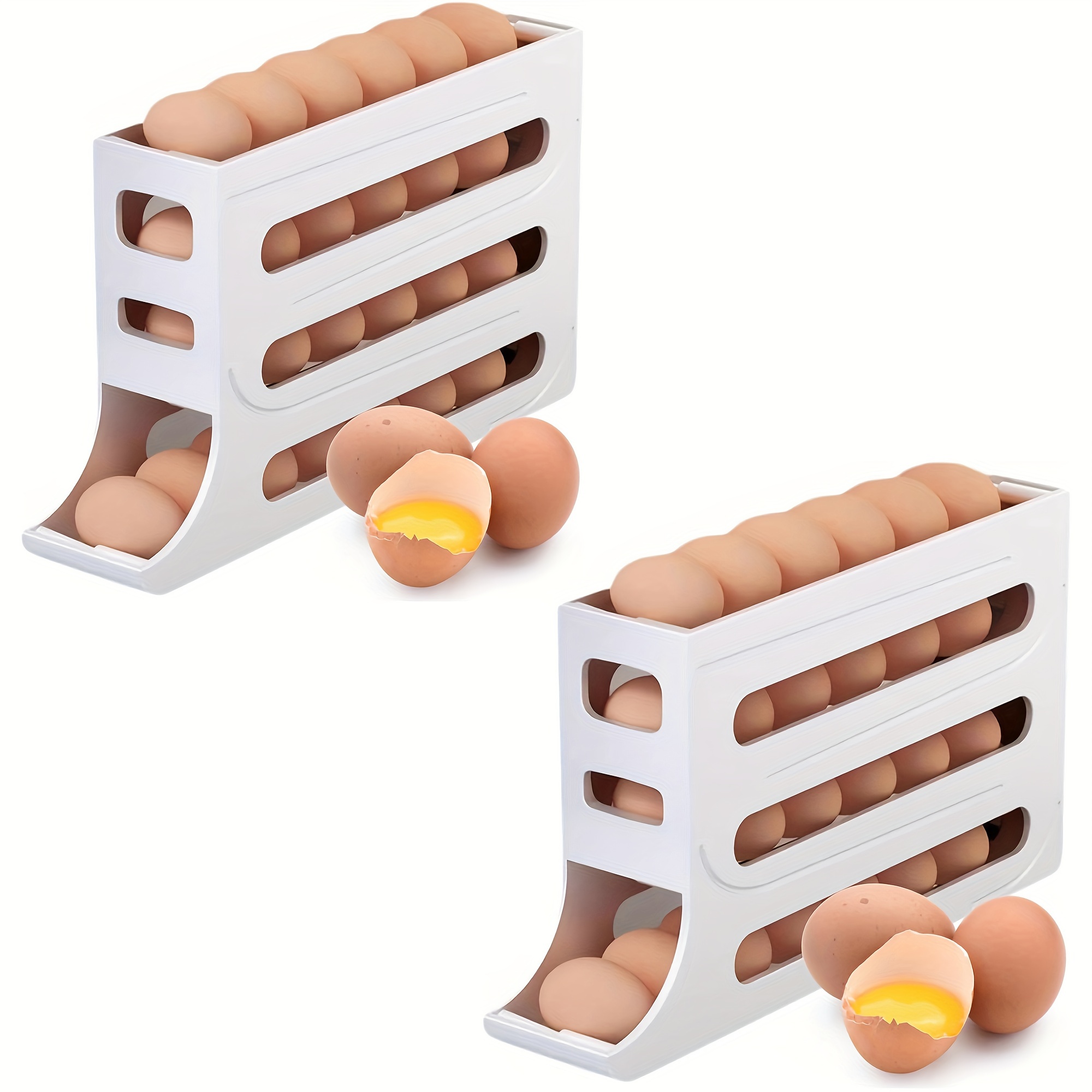 

2 Pack White Automatic Rolling Egg Dispenser, Space-saving Refrigerator Egg Tray, Suitable For Refrigerator, Kitchen, Cabinet, And Dining Table