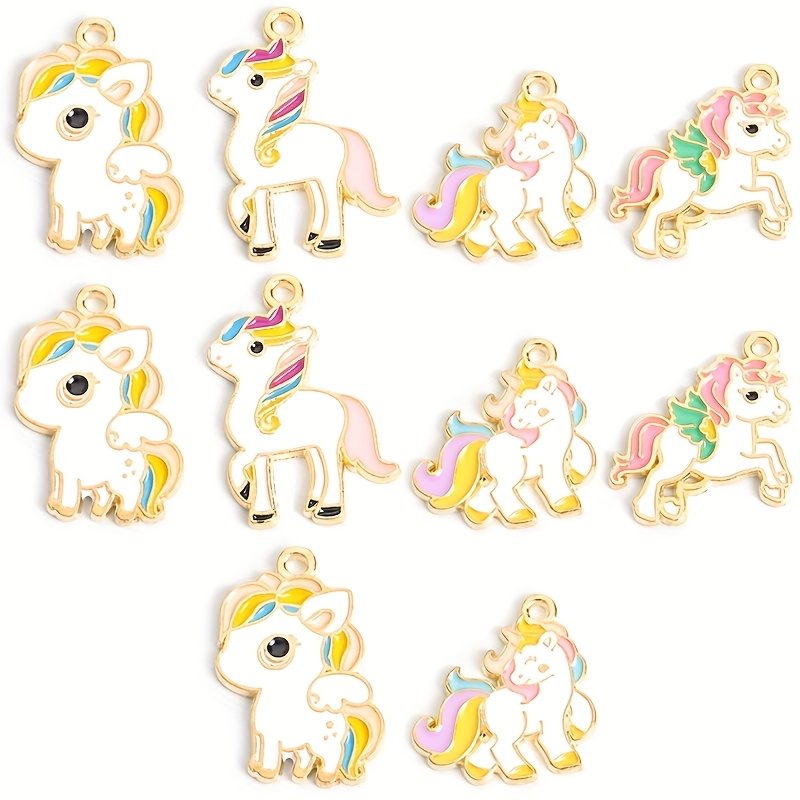 TEMU 10pcs Cute Colorful Pony Vibrant Unicorn Pendants Cartoon Styling Animal Enamel Alloy Additions For Fashion Phone Chain Bag Charm