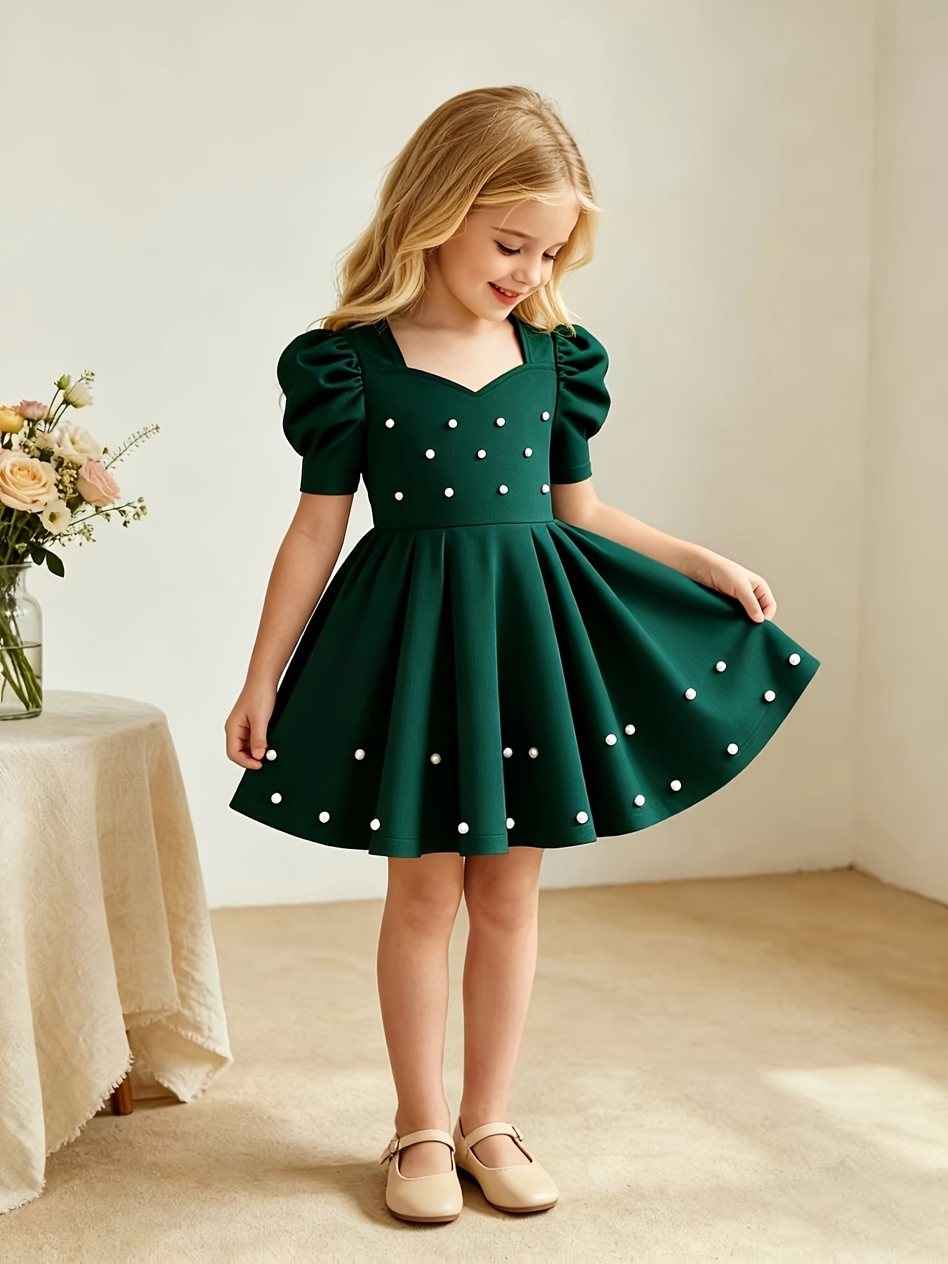 green dress ruffle sleeve Ever-Pretty Chiffon Ruffle Sleeve A-Line Midi Dress main image 0