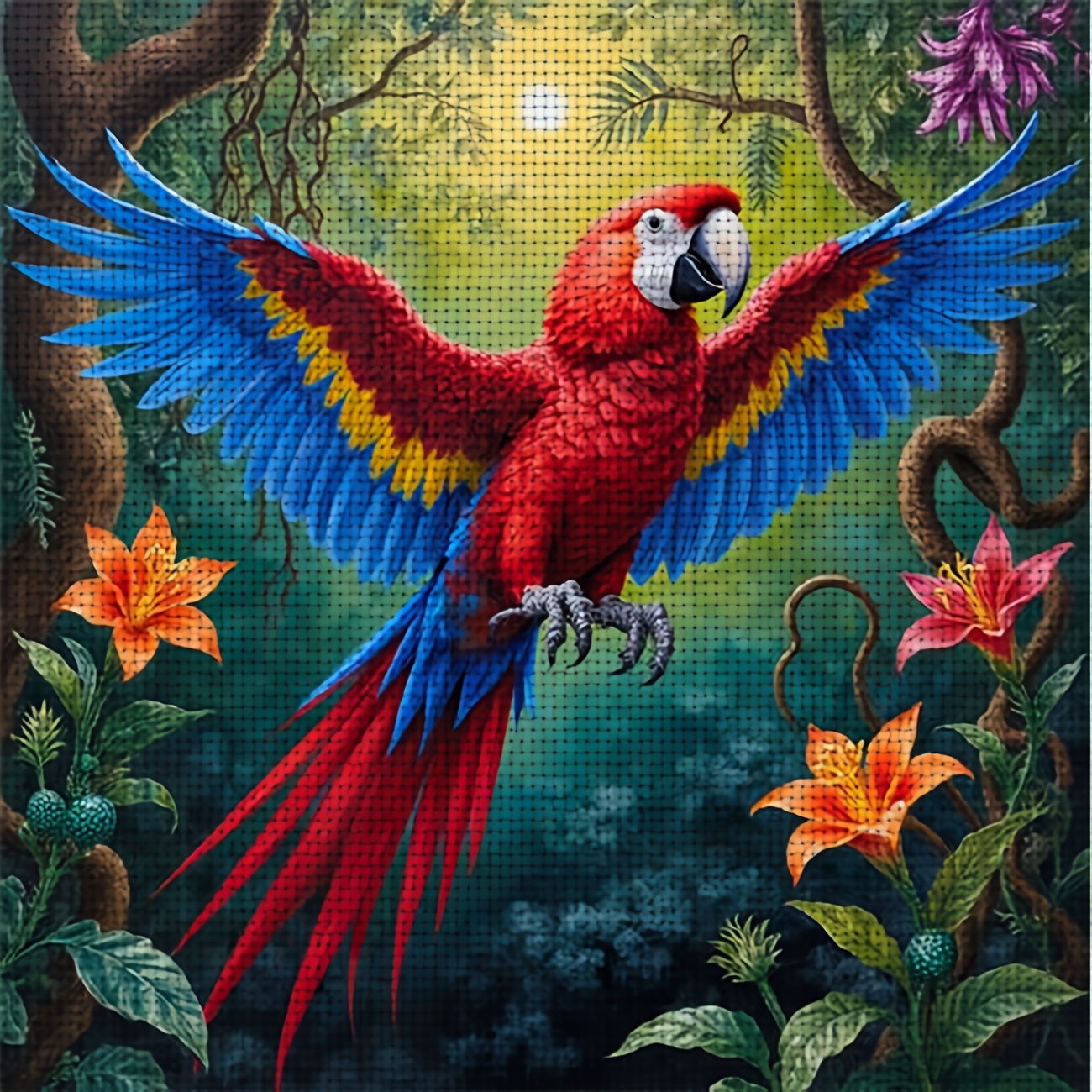 TEMU 1pc Cross Stitch Kit | "colorful Parrot In " Pattern, Ideal For Beginners, Includes Canvas, Needles, Pattern, And Instructions, Available In 2