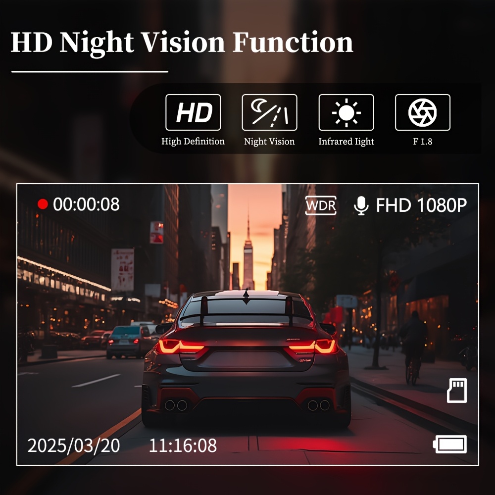 1080P HD Front And Cabin Dual-Camera Dash Cam, Equipped with 2-Inch IPS Screen, 170° Front Wide Angle And 140° Rear Wide Angle, ADAS Driving Assistance, G-Sensor, Loop Recording, Night Vision, 24-Hour Parking Mode - Sd Card Not Included
