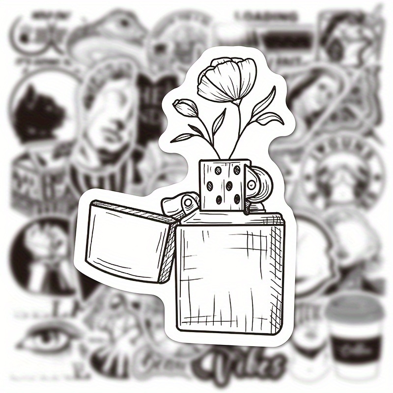 Image of 50pcs Artistic Black & White Graffiti Stickers - Durable Pvc, Motorcycle Helmets, Phone Cases, Luggage & Notebooks, Accessory Decor|edgy Aesthetic|waterproof Stickers, Stickers