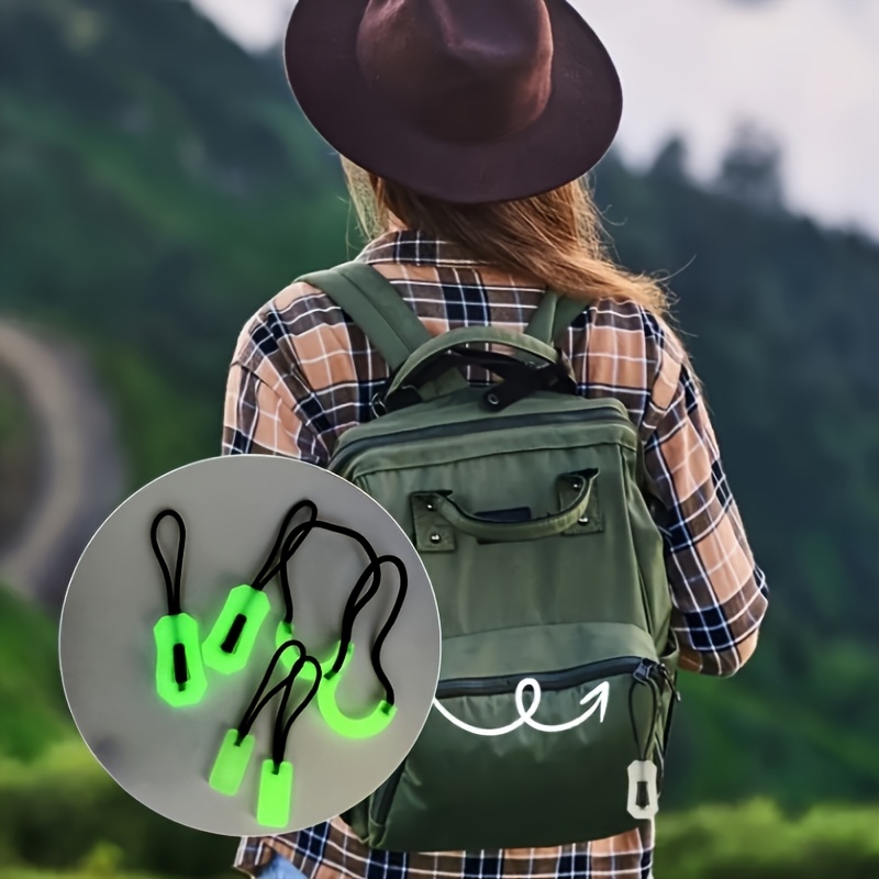 Image of 3 Styles, 2pcs Each 6pcs Luminous Zipper Head - 3 Styles, Removable And Reusable, Suitable For Camping Tents, Luggage, Backpacks, Jackets, Outdoor Boots And Bags, Zipper Head Repair, Green