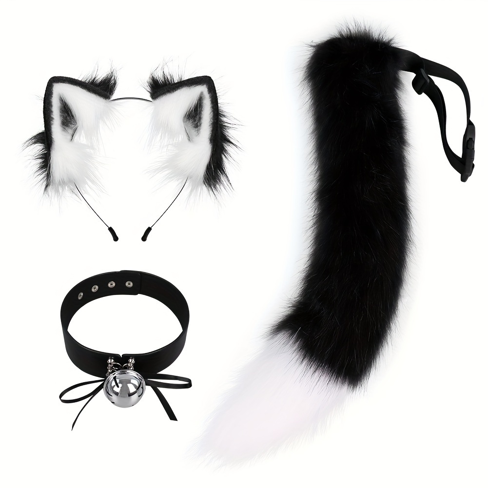 Cat Fox Ear Headband Set with Plush Tail and Bell Collar for Halloween Cosplay Amazon.com: Fumwase Cat Ears and Tail Set with Bells 3PCS  main image 3